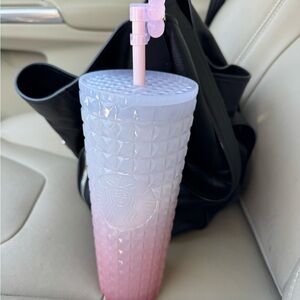Starbucks Sakura Pink and Purple Tumbler with flower straw topper